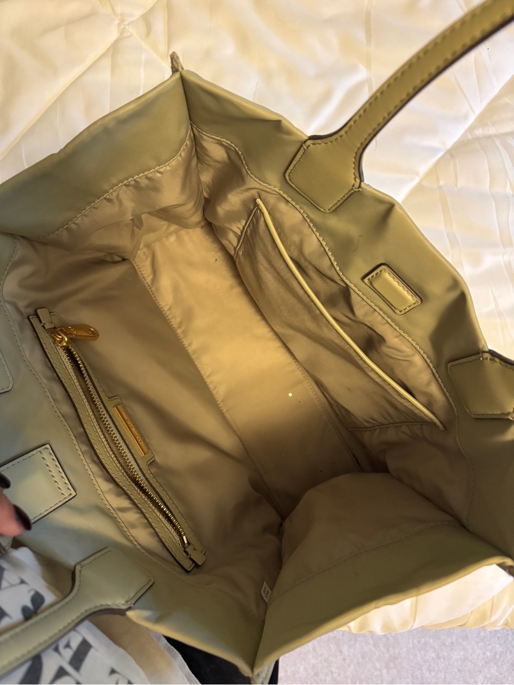 Tory Burch Light Olive Leather Logo Tote - Picture 3 of 5